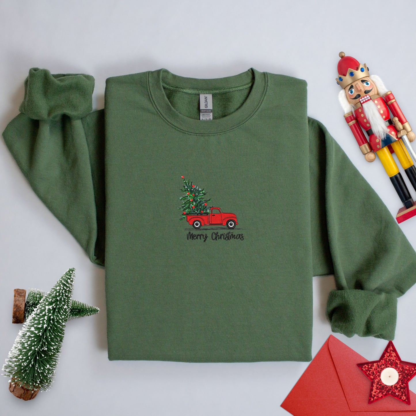 Embroidered Christmas Sweatshirt, Christmas Sweater Woman, Christmas Sweater Funny, Christmas Sweater, Merry Christmas Truck, Women's gift