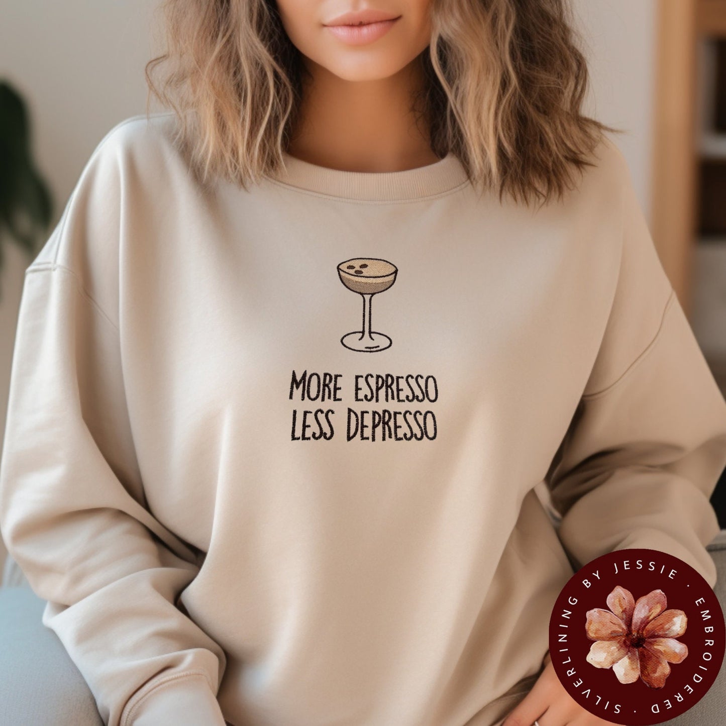 Embroidered Espresso Martini Crewneck Sweatshirt - Fleece Lined. Sassy More Espresso Less Depresso - Gift for Her or Him. Fun Sweatshirt.