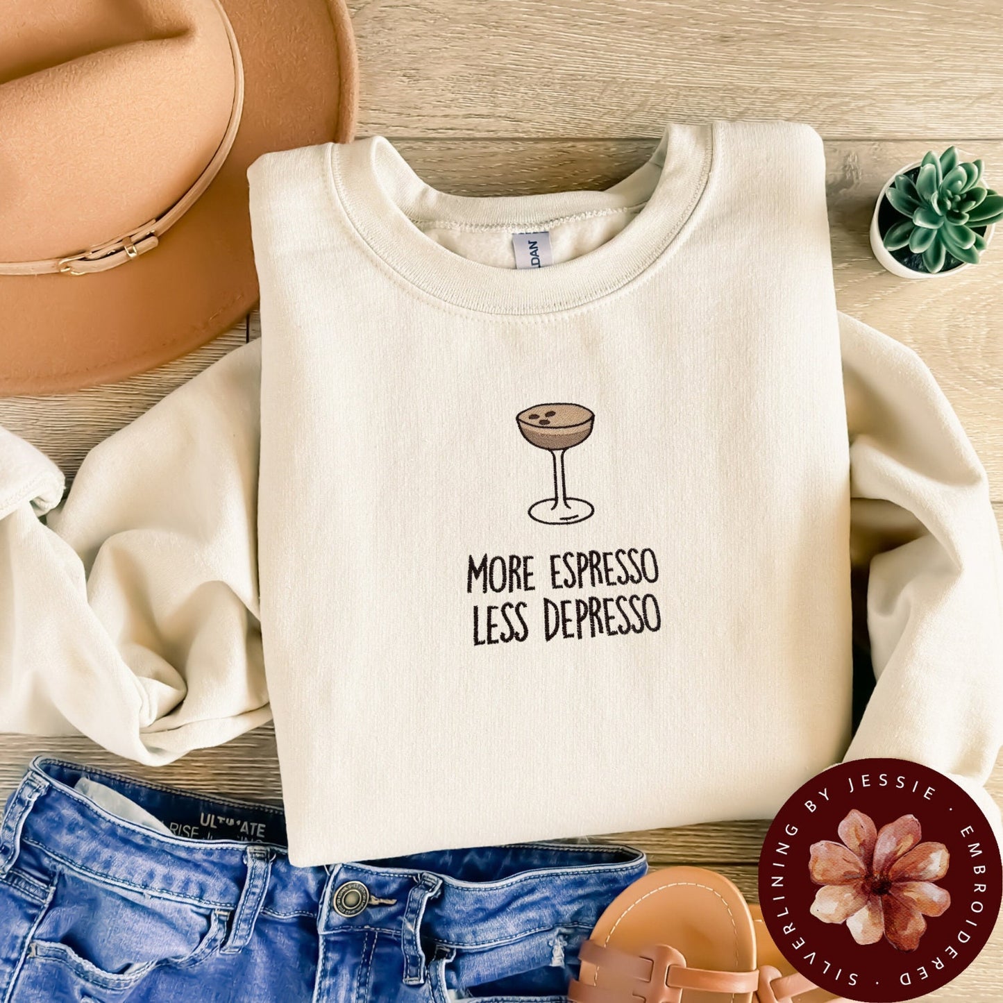 Embroidered Espresso Martini Crewneck Sweatshirt - Fleece Lined. Sassy More Espresso Less Depresso - Gift for Her or Him. Fun Sweatshirt.
