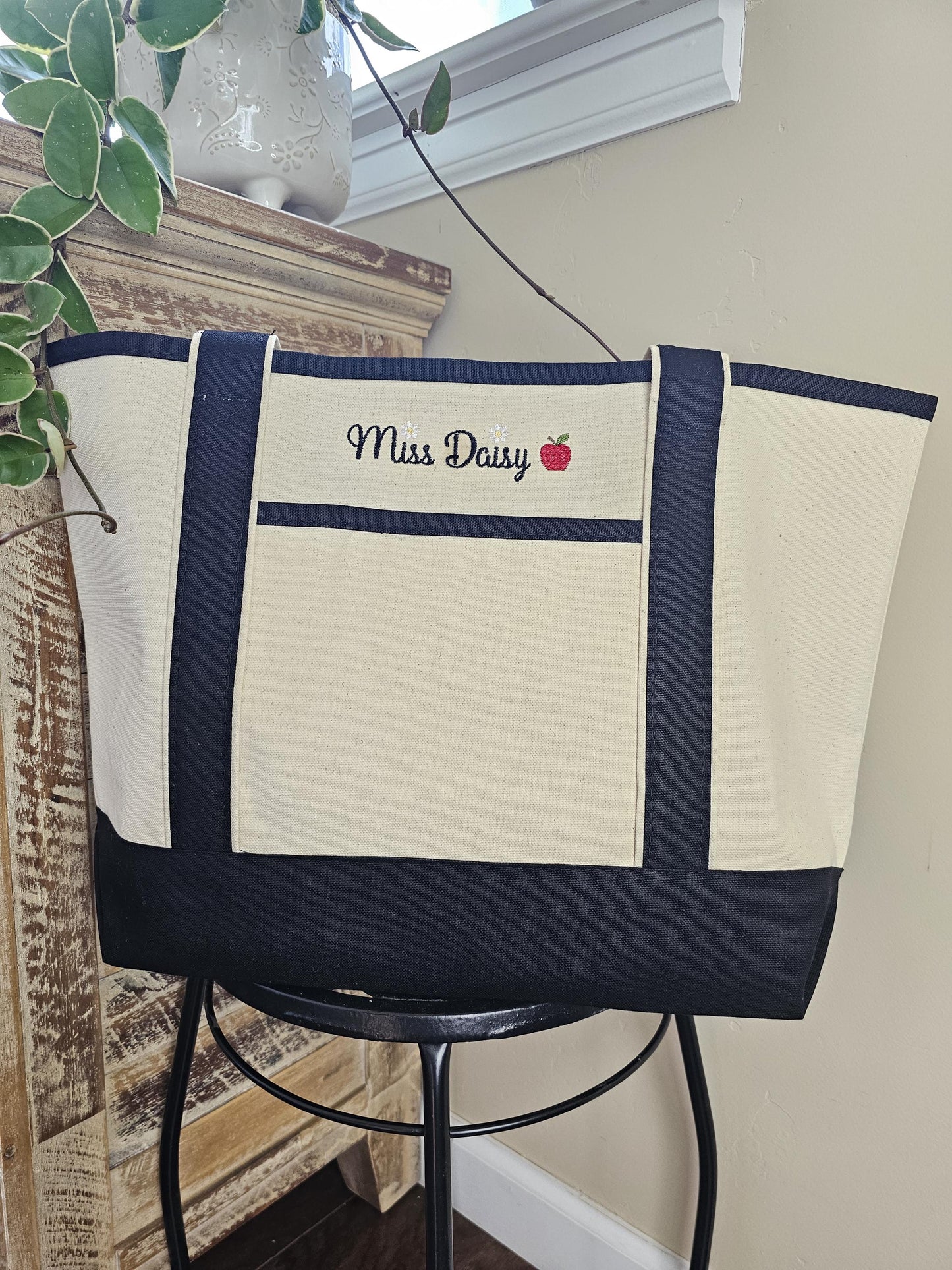 Personalized Embroidered Teacher Canvas Tote Bag with handles Large. Large Tote Teacher Gift. Monogrammed Teacher Tote. Back to School Totes