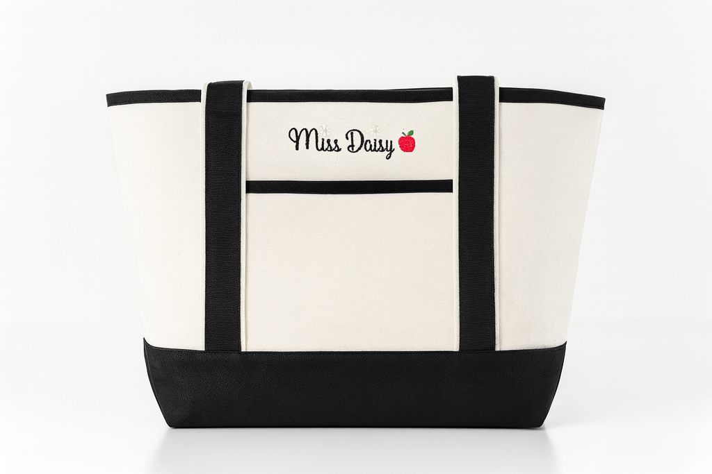 Personalized Embroidered Teacher Canvas Tote Bag with handles Large. Large Tote Teacher Gift. Monogrammed Teacher Tote. Back to School Totes