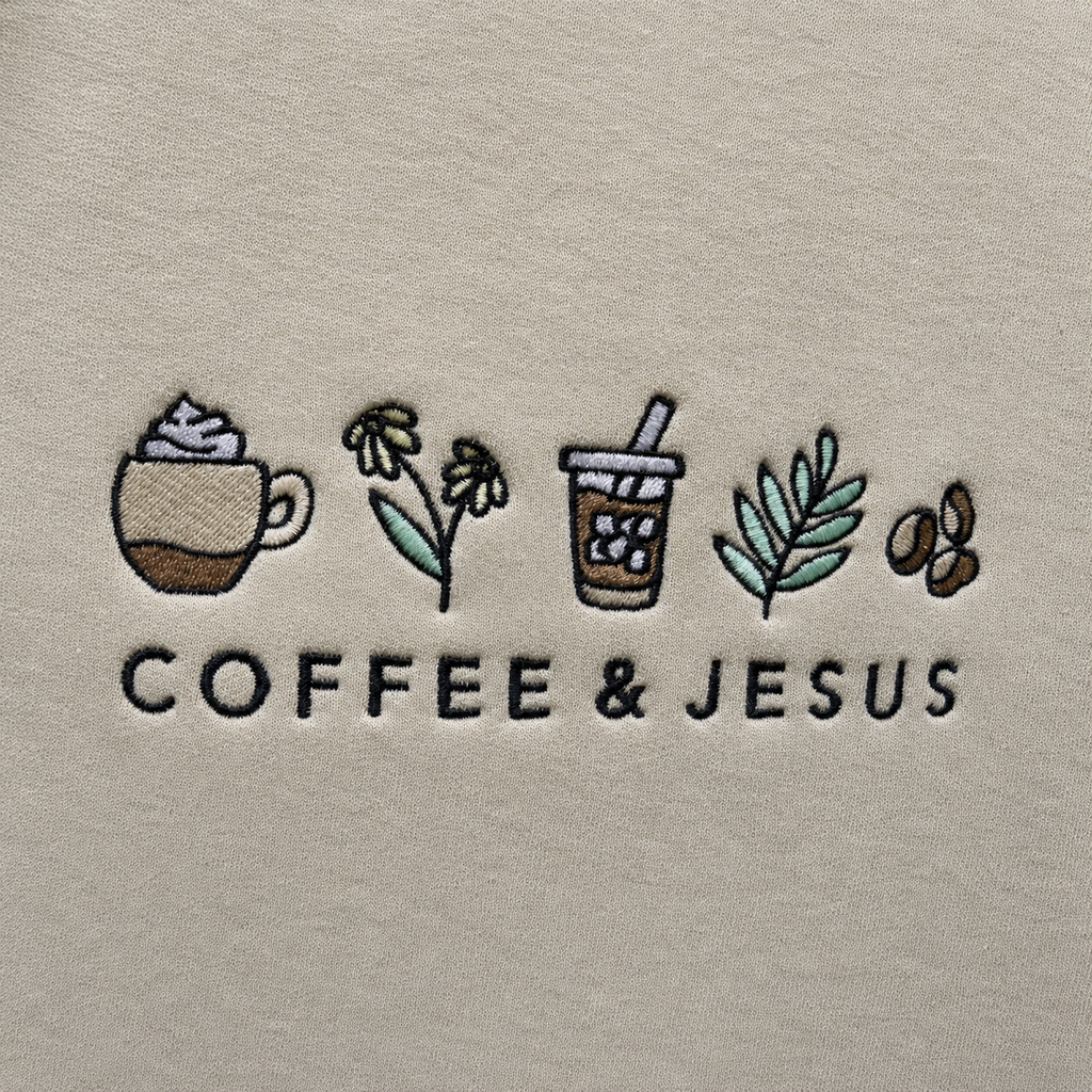 Coffee & Jesus Embroidered Sweatshirt | Gildan Christian Crewneck Gift