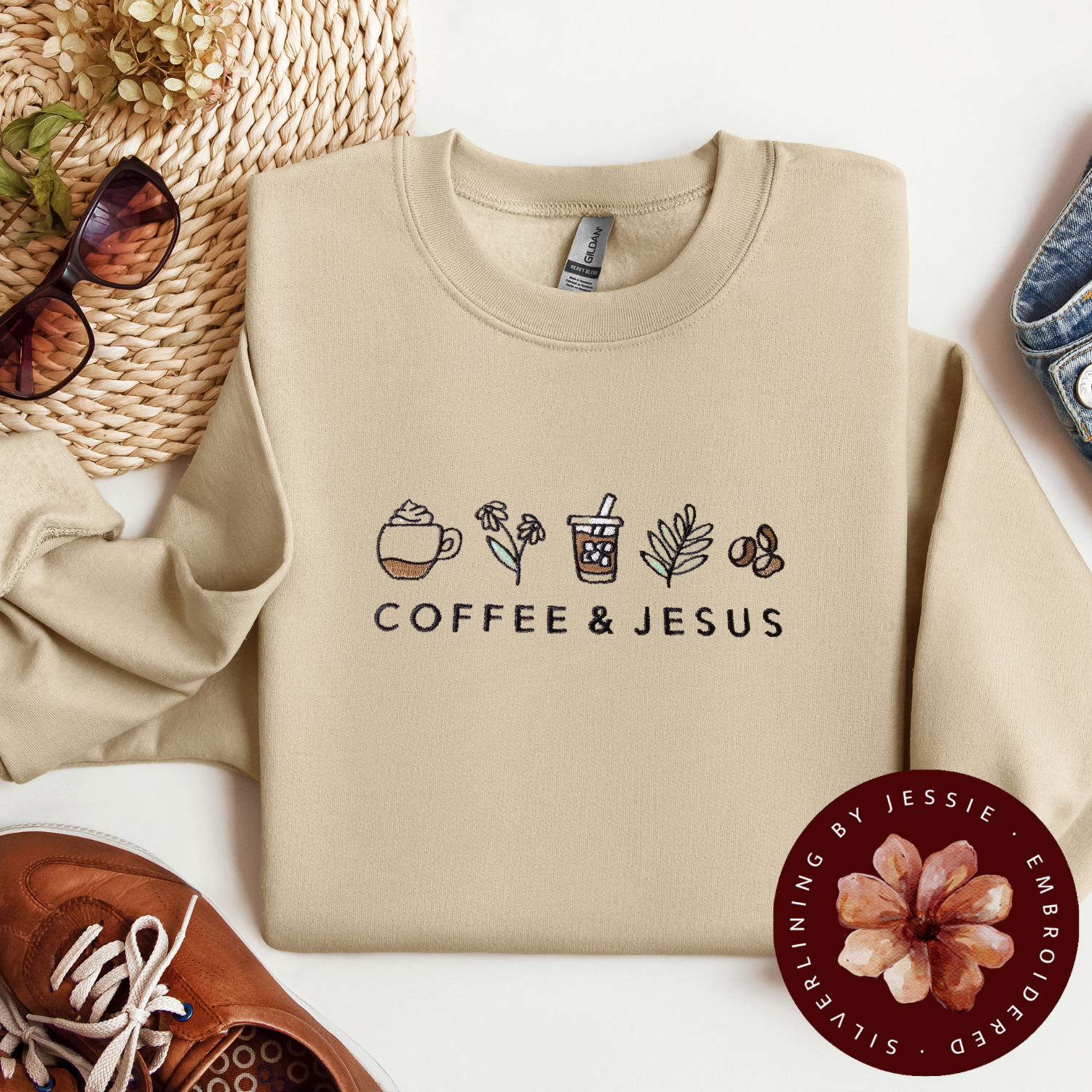 Christian Crewneck Sweatshirt Coffee Themed Mom Gift Cozy Christian Wear Fleece Lined Religious Clothing Faith Based Coffee Lover Church