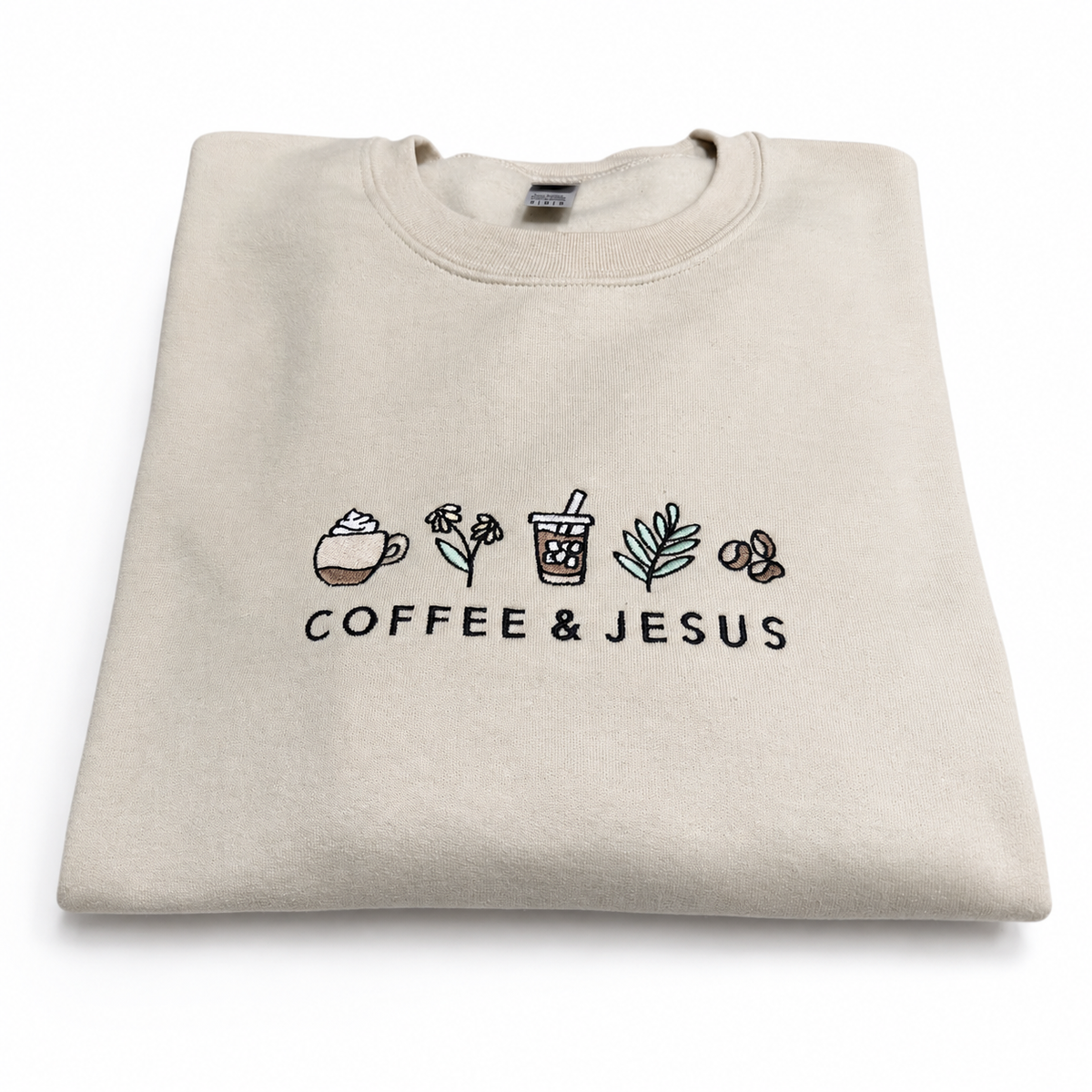 Coffee & Jesus Embroidered Sweatshirt | Gildan Christian Crewneck Gift