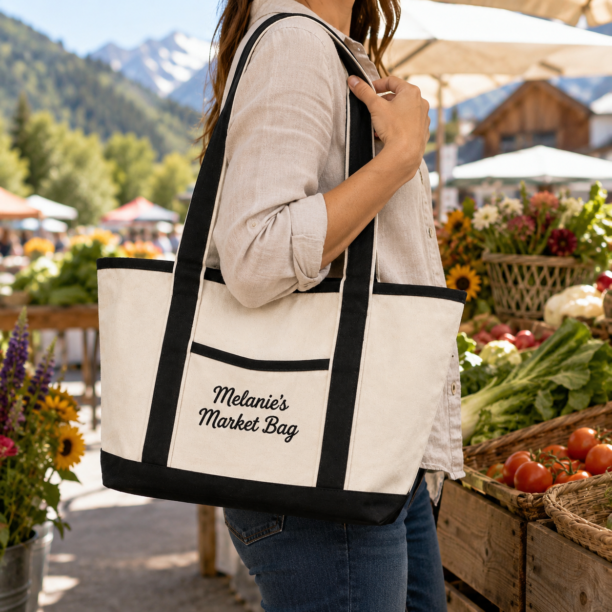 Personalized Embroidered Market Tote Bag – Custom Name
