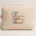 Personalized Embroidered Seersucker Toiletry/Cosmetic Bag - Split Alphabet Floral Monogram