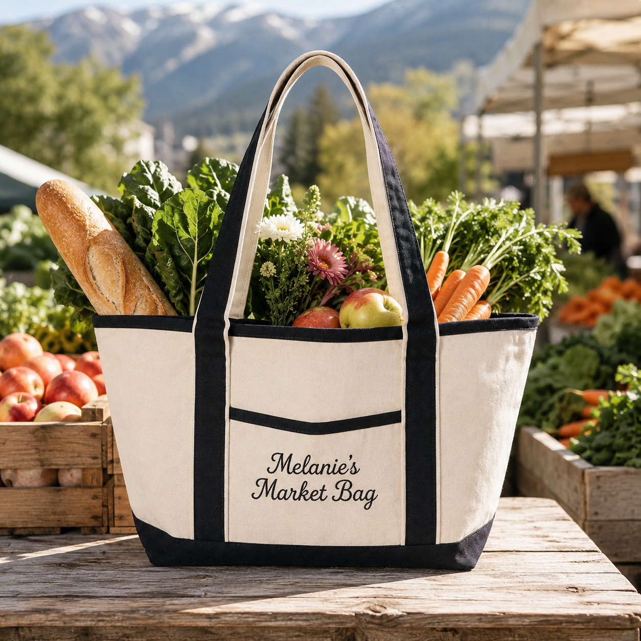 Personalized Embroidered Market Tote Bag – Custom Name