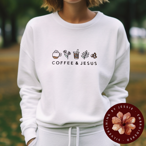 Christian Crewneck Sweatshirt Coffee Themed Mom Gift Cozy Christian Wear Fleece Lined Religious Clothing Faith Based Coffee Lover Church