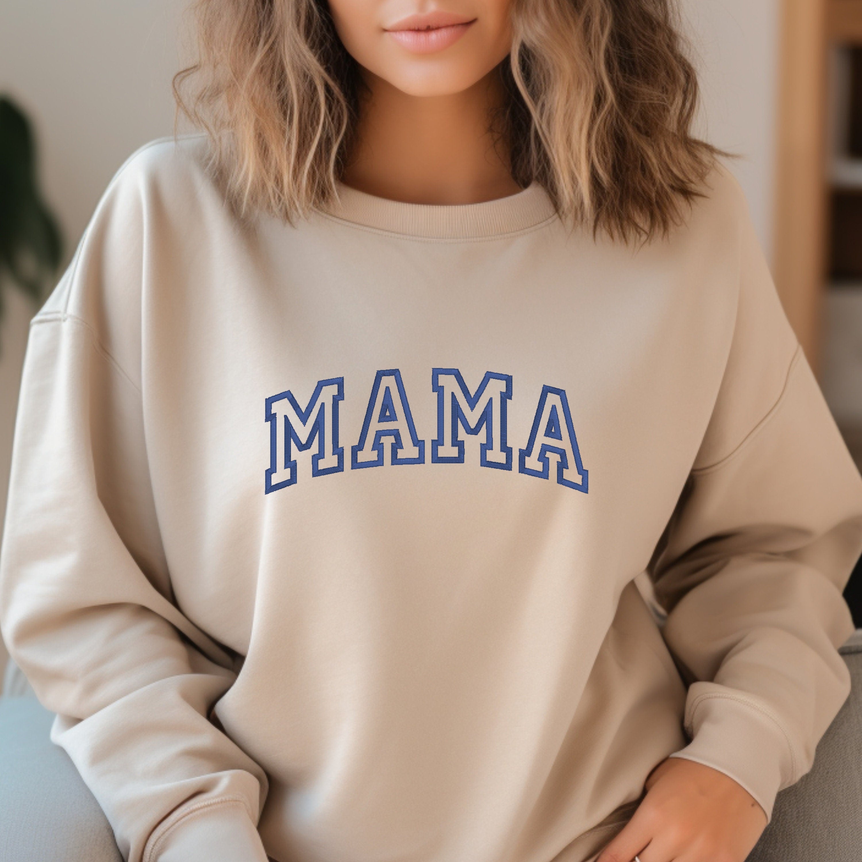Mama Embroidered Cozy Crewneck Sweatshirt - Perfect Mother's Day Gift or Gift for New Mom.