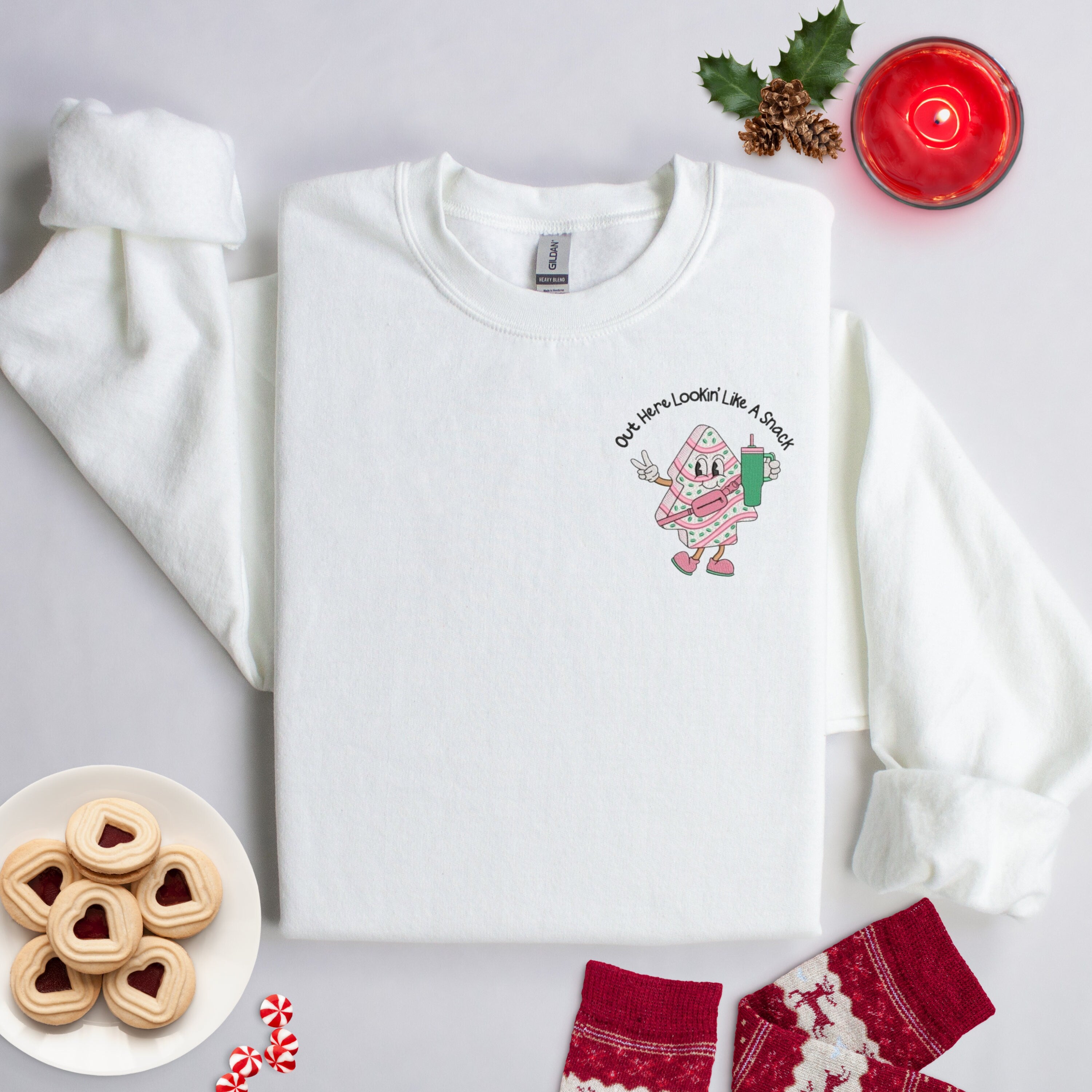 Embroidered Christmas Sweatshirt, Out Here Lookin' like a snack Christmas Sweater Woman, Christmas Sweater Funny, Christmas Sweater.