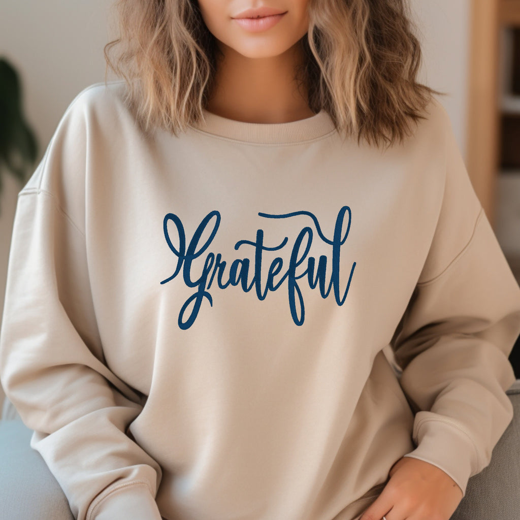 Fall Sweatshirt Embroidered, Thanksgiving Sweater Woman, Holiday sweatshirt, Sweater Gift, Embroidered Sweatshirt, Grateful sweatshirt.