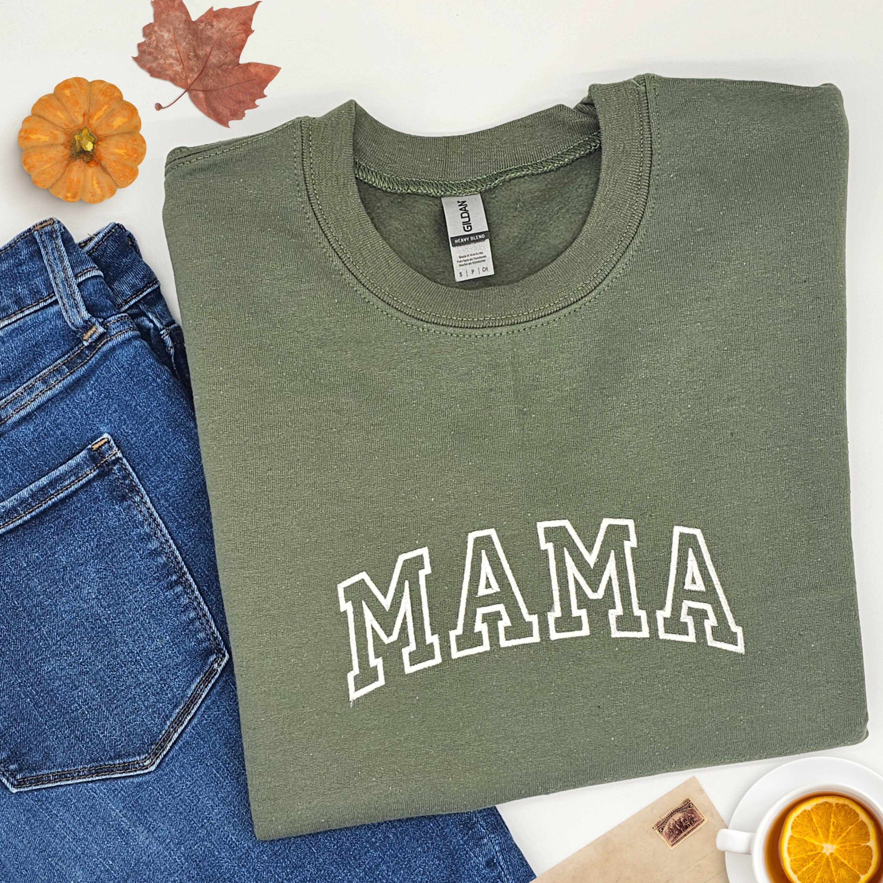 Mama Embroidered Cozy Crewneck Sweatshirt - Perfect Mother's Day Gift or Gift for New Mom.