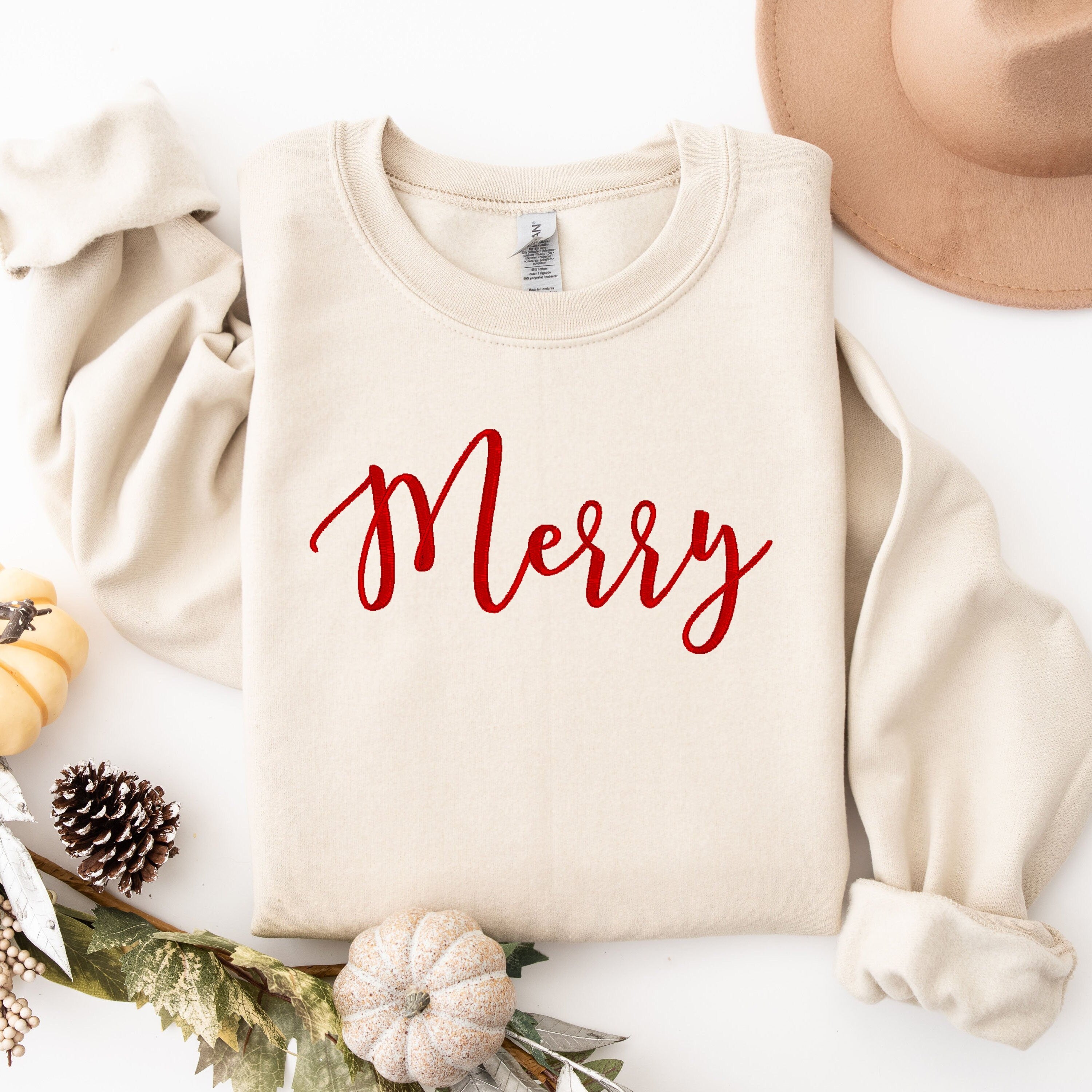 Red Merry Cozy Crewneck Sweatshirt - Fleece Lined. Christmas Pullover