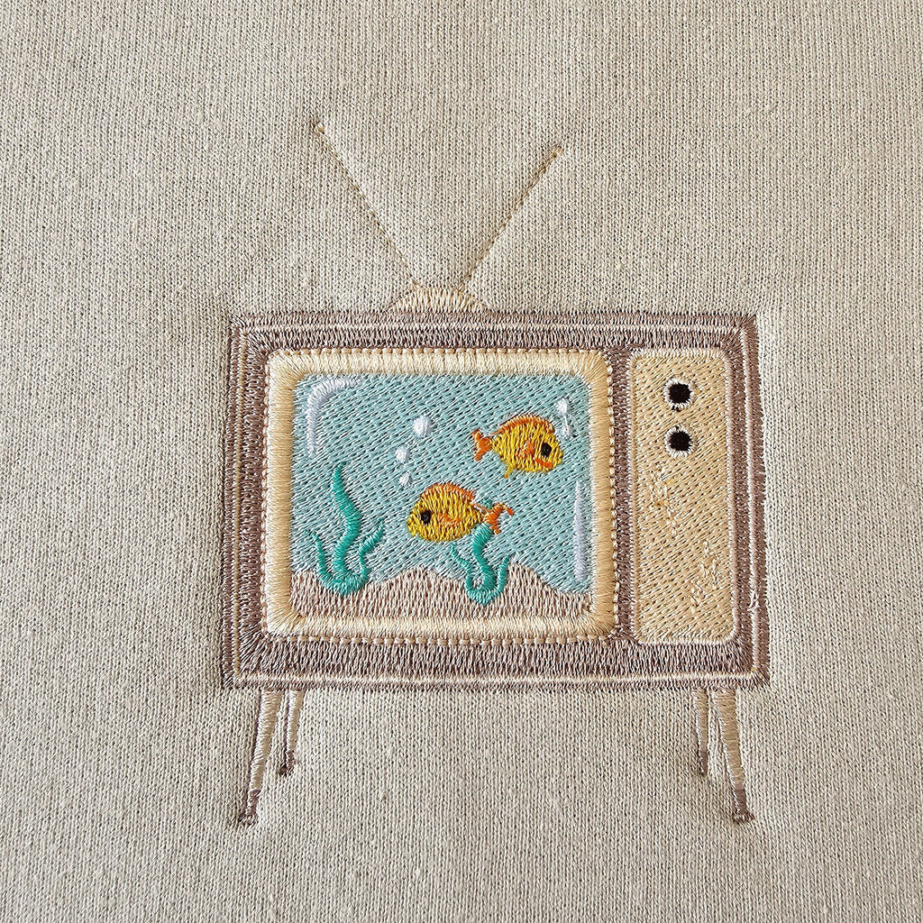 Embroidered Aquarium TV Crewneck Sweatshirt, Cozy Fleece Lined Sweatshirt - Two Fish Swimming - Trendy Cute Gift - Great couples gift.