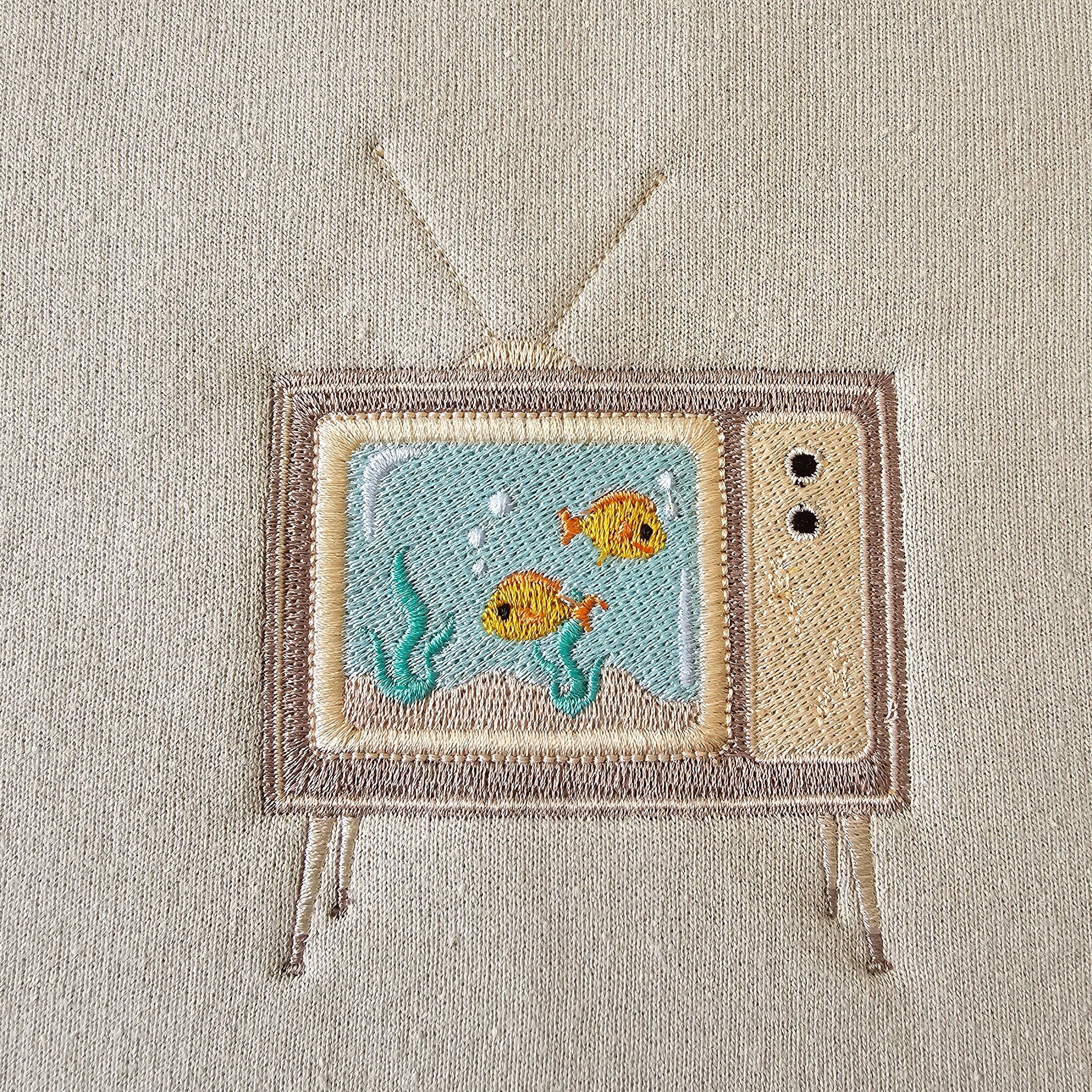 Embroidered Aquarium TV Crewneck Sweatshirt, Cozy Fleece Lined Sweatshirt - Two Fish Swimming - Trendy Cute Gift - Great couples gift.