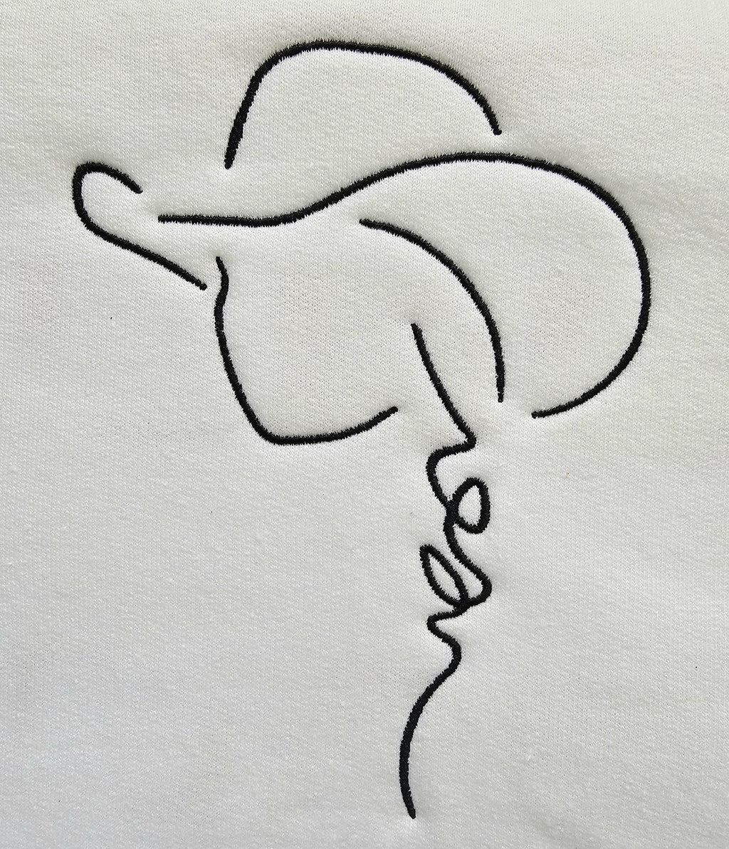 Cowgirl with Hat Outline Chic: Embroidered Sweatshirt for Women | Fleece Lined Cozy Crewneck, Ranch Life Sweater. Cowgirl Era Sweatshirt.