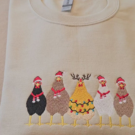 Embroidered Christmas Sweatshirt, Christmas Sweater Woman, Christmas Sweater Funny, Christmas Sweater, Christmas Chicken Sweatshirt.