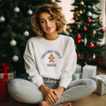 White Crewneck Fleece Lined Christmas Sweatshirt with "Christmas Cookie Baker - Gingerbread" embroidered onto the front.